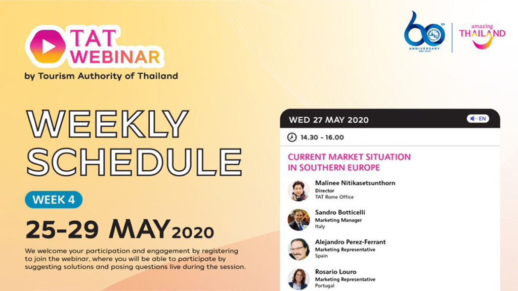 What’s on TAT Webinar’s fourth weekly schedule, during 25-29 May 2020