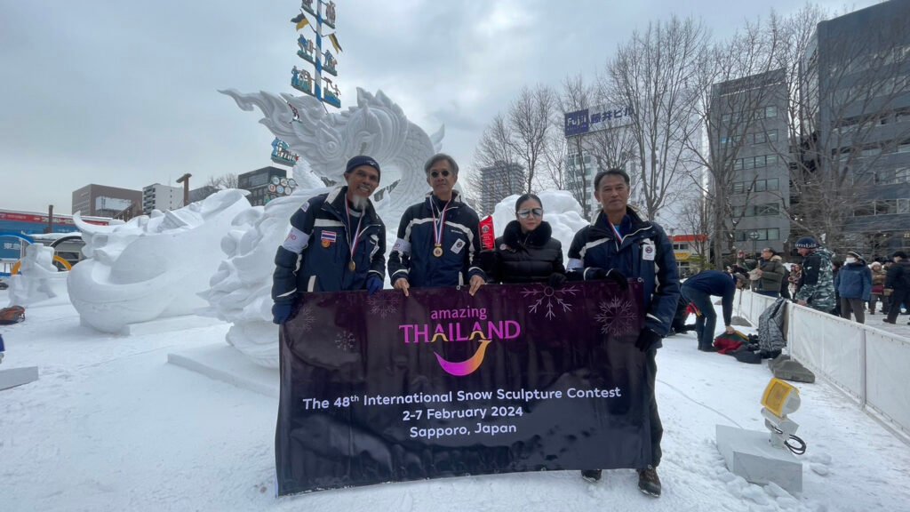 Thailand’s “Naga Fireballs” wins 1st runner-up in International Snow Sculpture Contest in Sapporo