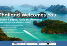 Thailand’s beautiful green-season scenery with lush landscapes and soft natural light, capturing the country’s year-round appeal, cultural richness, and warm hospitality.