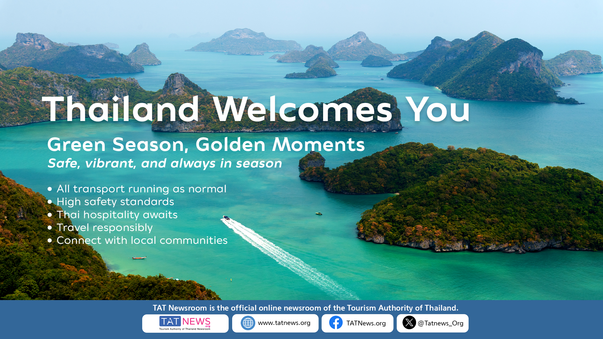 Thailand’s beautiful green-season scenery with lush landscapes and soft natural light, capturing the country’s year-round appeal, cultural richness, and warm hospitality.