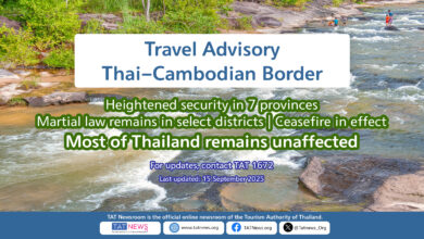 Heightened security measures in seven Thai provinces along the Cambodia border, continued martial law in select districts, a ceasefire in effect, and confirmation that most of Thailand remains open and safe for travel. Drone operations permitted under strict rules until 31 August.