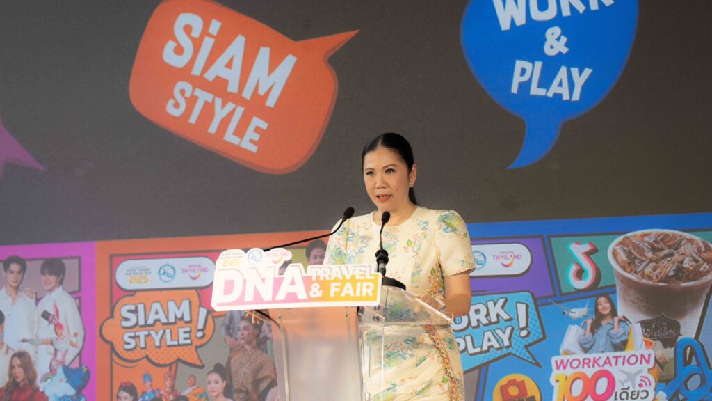 TAT Governor delivers opening speech at DNA Travel and Fair 2025 with subculture-themed stage backdrop