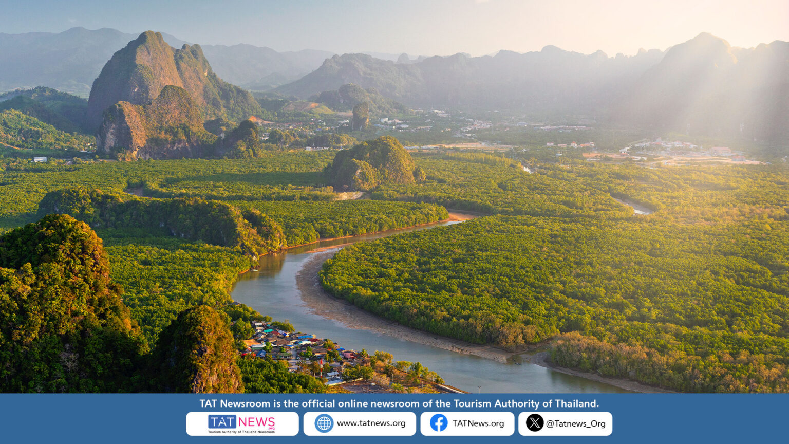 Phang Nga Bay mangrove forest and limestone mountains – iconic film location in Thailand, promoted by TAT Newsroom for global tourism.