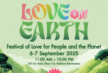 Love on Earth festival cover poster at TAT Eco Park Khao Yai, 6–7 September 2025, eco-friendly event with music and green activities, free entry.