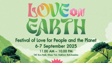 Love on Earth festival cover poster at TAT Eco Park Khao Yai, 6–7 September 2025, eco-friendly event with music and green activities, free entry.