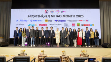 Group photo at Nihao Month 2025 launch in Bangkok with TAT and partners on stage