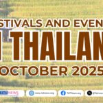 Festivals and Events in Thailand October 2025 cover with rice field background and travel theme graphics