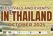 Festivals and Events in Thailand October 2025 cover with rice field background and travel theme graphics
