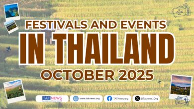 Festivals and Events in Thailand October 2025 cover with rice field background and travel theme graphics
