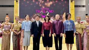 Tourism Expo Japan 2025 Thailand Pavilion opening ceremony with TAT executives and Thai traditional dancers