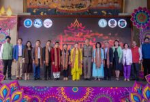 Group photo of TAT executives, government officials, and Indian community representatives at the Amazing Thailand Grand Diwali Festival 2025 launch ceremony in Bangkok.