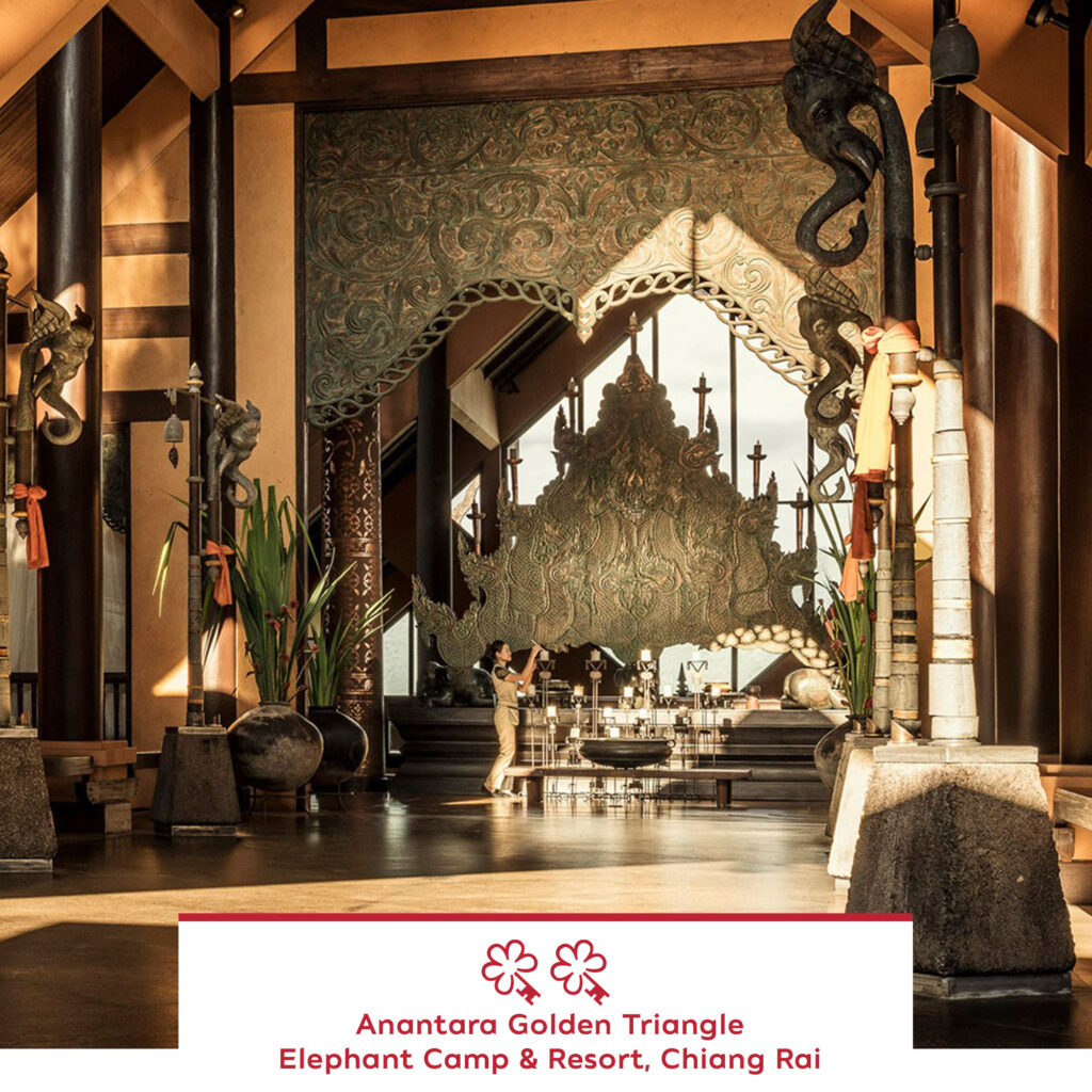 Anantara Golden Triangle Elephant Camp & Resort, Chiang Rai, recognised with Two MICHELIN Keys in the MICHELIN Key Selection Thailand 2025 for its unique jungle sanctuary and ethical luxury experience.