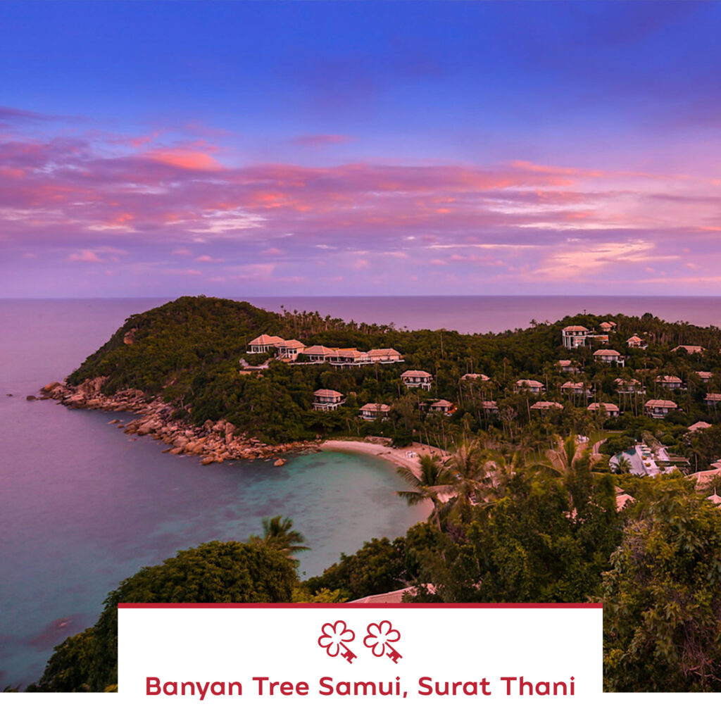 Banyan Tree Samui, Surat Thani, awarded Two MICHELIN Keys in the MICHELIN Key Selection Thailand 2025, featuring ocean-view villas and eco-luxury hospitality on a secluded bay.