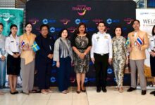 Mrs. Chiravadee Khunsub, TAT executives and airport representatives welcome Norse Atlantic Airways’ inaugural Stockholm–Bangkok flight at Suvarnabhumi Airport.