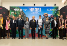 Executives from Thailand and Etihad Airways pose for a group photo at Krabi International Airport during the launch of the Abu Dhabi–Krabi direct flight.