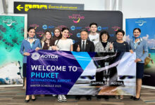 Centrum Air’s inaugural Tashkent–Phuket flight welcomed at Phuket International Airport with TAT and AOT representatives.