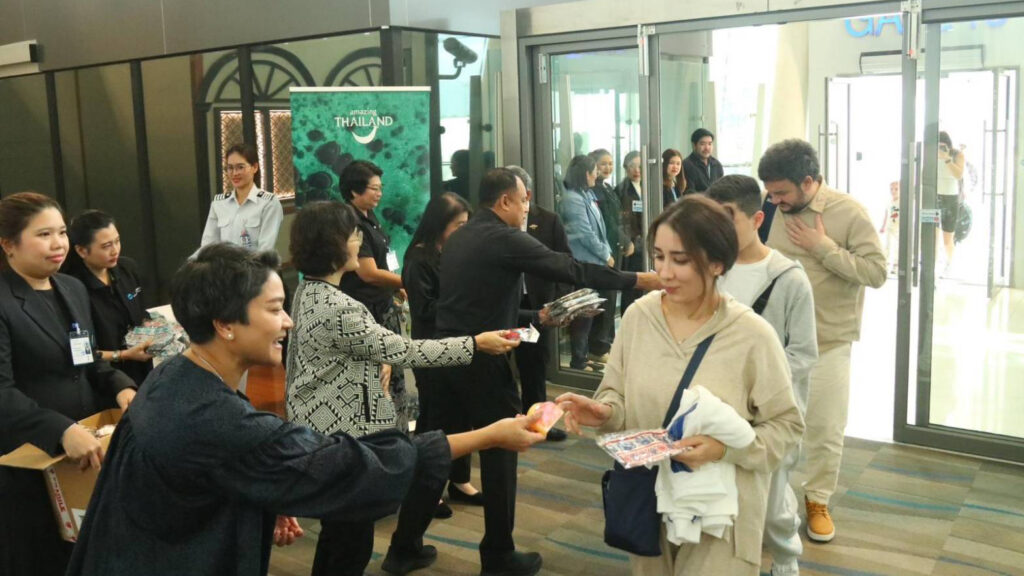 TAT team welcoming Centrum Air passengers with gifts and smiles at Phuket International Airport.