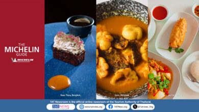 A collage showcasing Thailand’s Michelin Guide restaurants — from elegant fine dining to authentic street food — featuring dishes from Baan Tepa, Sorn, and Jay Fai that highlight sustainable Thai gastronomy.