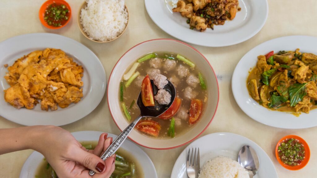 A selection of Southern Thai dishes highlighting Songkhla’s diverse gastronomy influenced by Thai, Malay, and Chinese traditions.