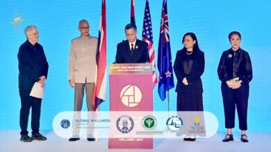 Thai and international representatives stand on stage during the Global Wellness Summit 2025 in Dubai, with Thailand formally receiving hosting rights for GWS 2026 in Phuket.
