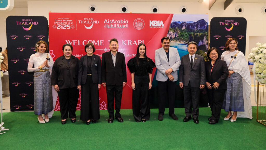TAT executives, Krabi authorities, and partners gather for the official welcome photo marking Air Arabia’s new Sharjah–Krabi route.
