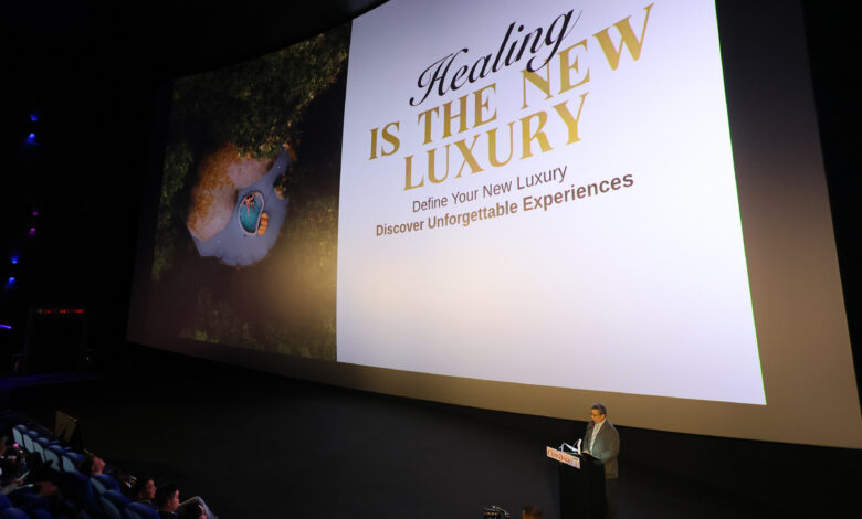 Large cinema screen displaying Thailand’s “Healing Is the New Luxury” campaign as TAT presents at CineAsia 2025 in Bangkok.