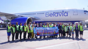 Belavia Belarusian Airlines aircraft arrives at U-Tapao Rayong–Pattaya International Airport for inaugural Minsk–Pattaya flight welcomed by TAT and partners
