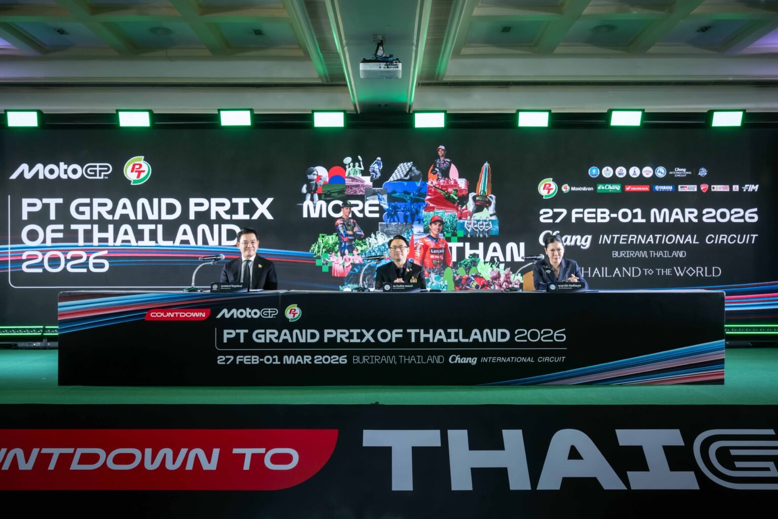 Press conference announces PT Grand Prix of Thailand 2026 at Chang International Circuit, confirming Thailand as the opening round of the MotoGP World Championship.