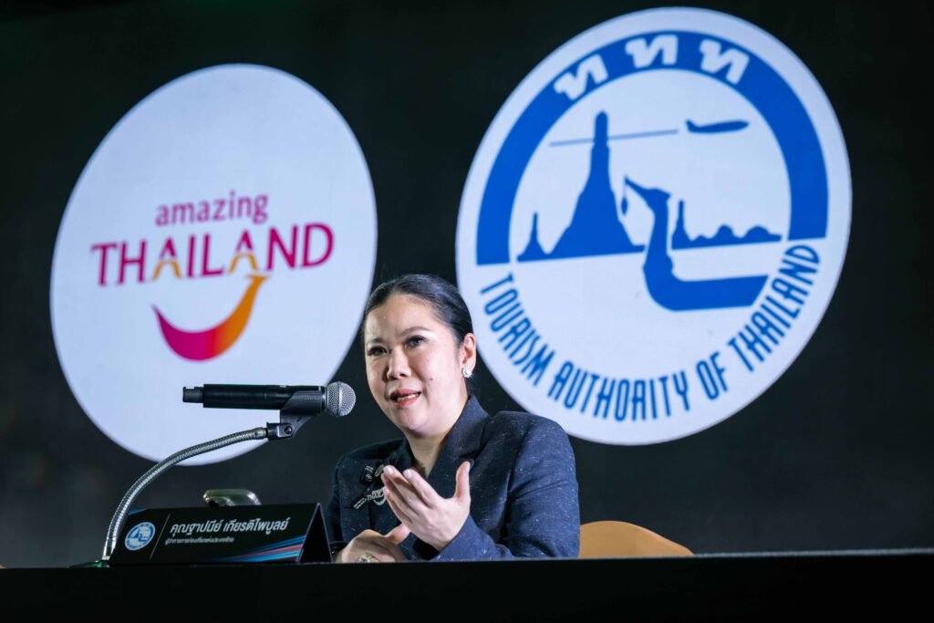 TAT Governor addresses the media during the PT Grand Prix of Thailand 2026 announcement, highlighting Thailand’s role as a global motorsport and sports tourism destination.