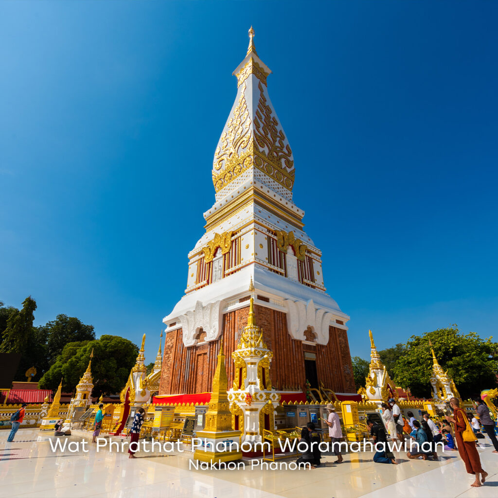 Wat Phra That Phanom Woramahawihan in Nakhon Phanom, a sacred riverside temple expressing spiritual healing, faith and cultural continuity.