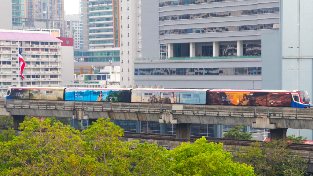 Amazing Thailand x LISA “feel all the feelings” BTS Skytrain wrap traveling through Bangkok skyline as part of nationwide tourism campaign.