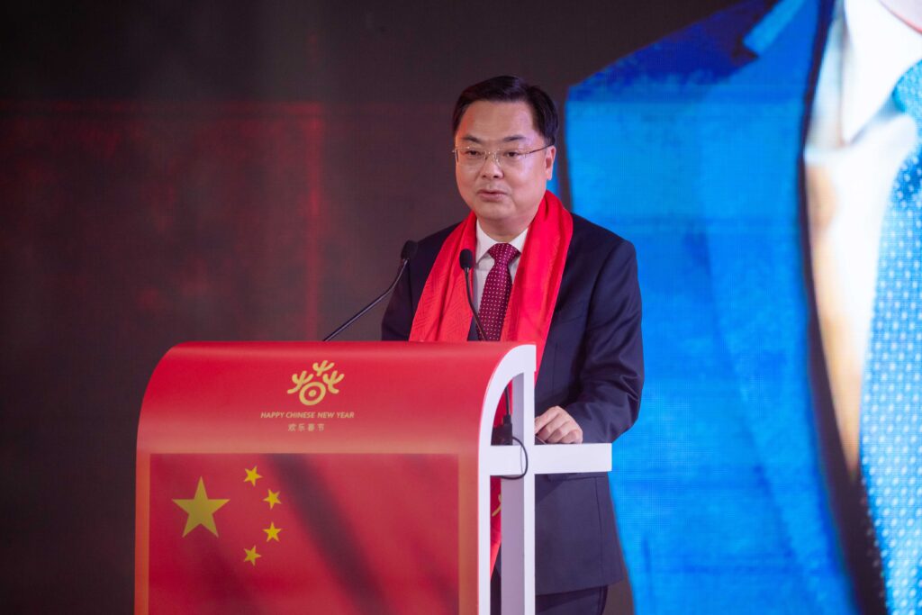 H.E. Mr. Zhang Jianwei delivers remarks at the Amazing Thailand Chinese New Year 2026 ceremony in Bangkok.