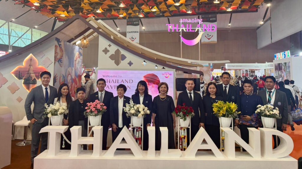 TAT delegation and Thai tourism operators at Thailand Pavilion during SATTE 2026 in New Delhi.