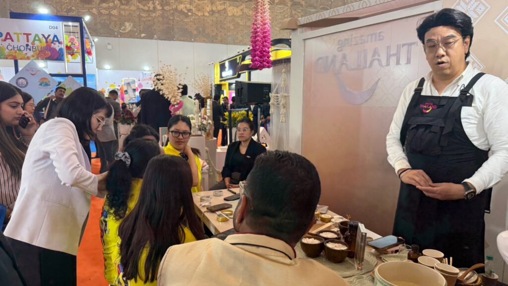 Thai wellness demonstration at SATTE 2026 showcasing Healing is the New Luxury experience for Indian buyers.