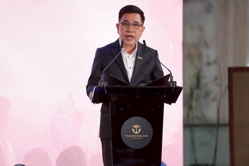 TAT Deputy Governor delivers keynote speech at Tomorrowland Thailand 2026 official announcement ceremony.