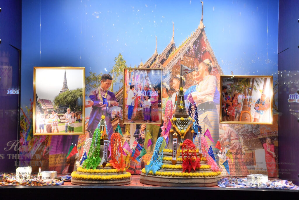 Songkran cultural display promoting Thai traditions during Amazing Thailand Fest 2026 at KaDeWe Berlin.