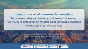 Thai Immigration Bureau introduces temporary relief measures for travellers affected by Middle East airspace closures
