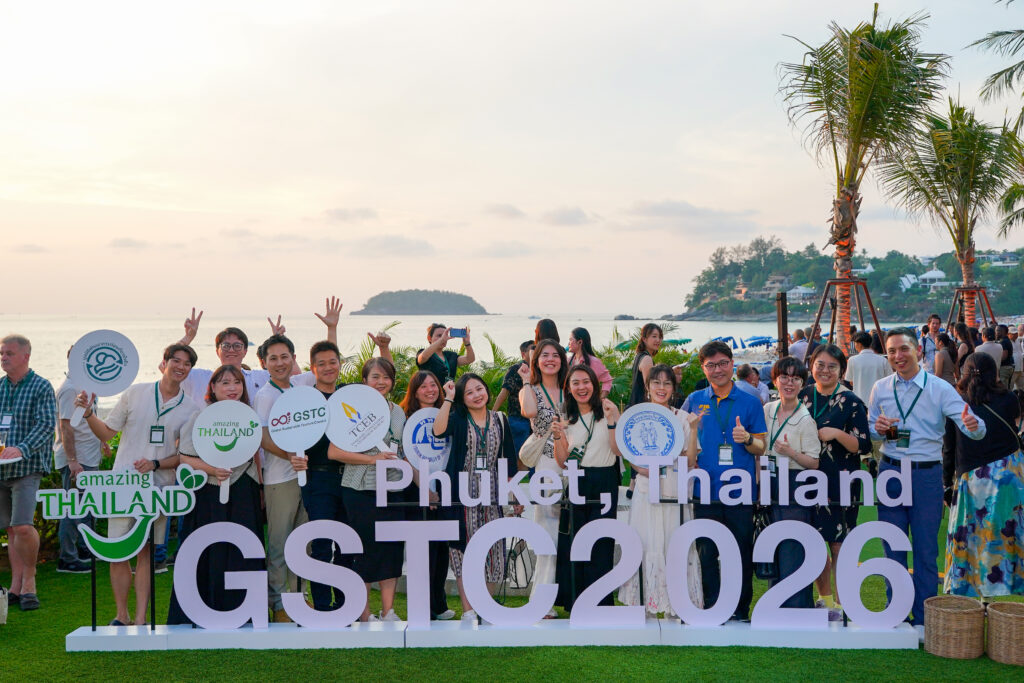 GSTC 2026 delegates gather at Phuket beachfront showcasing Amazing Thailand branding and sustainable tourism collaboration