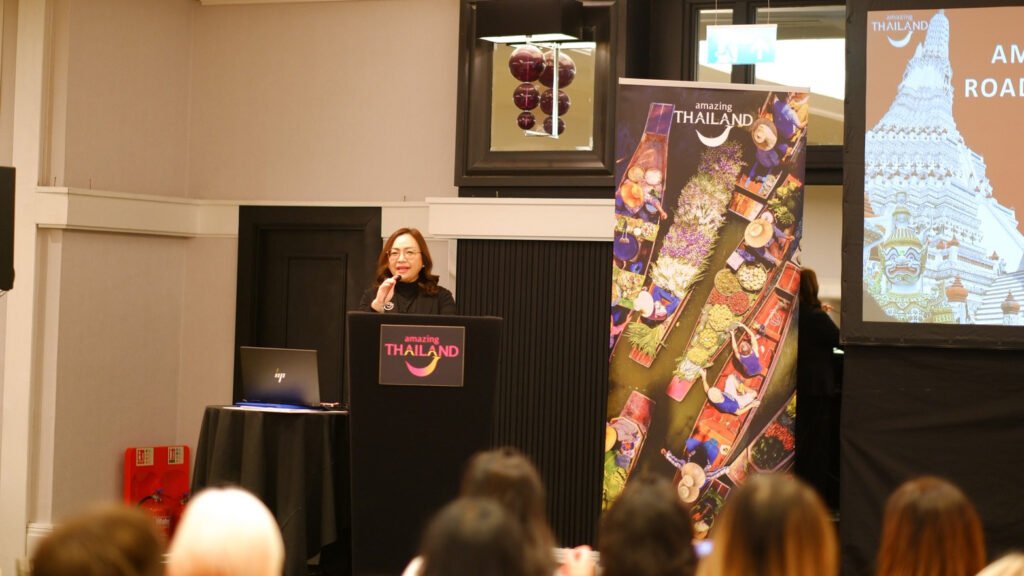 Speaker presents Thailand tourism products during the Amazing Thailand Roadshow to Manchester.