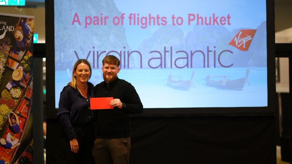 Prize presentation for Virgin Atlantic flights to Phuket during the Amazing Thailand Roadshow to Manchester.