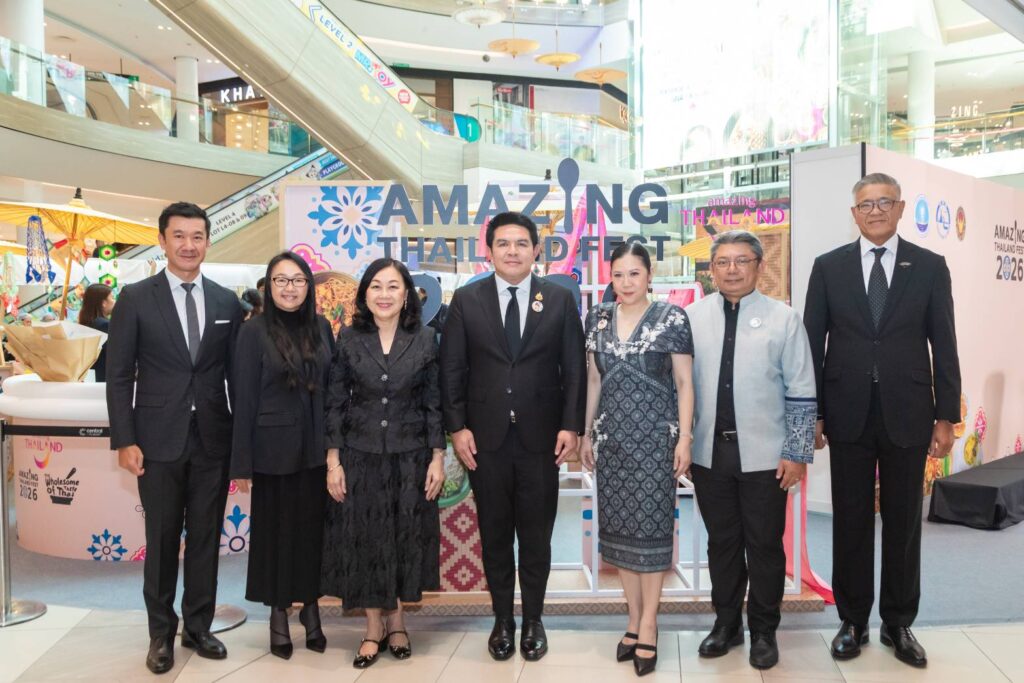 Dignitaries pose at the Amazing Thailand Fest 2026 venue, promoting Thai food, culture, and travel experiences.