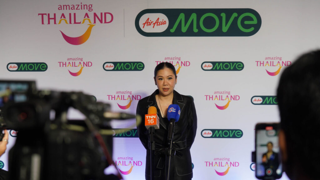 7. TAT representative speaks to the media at the AirAsia MOVE partnership press conference in Bangkok.