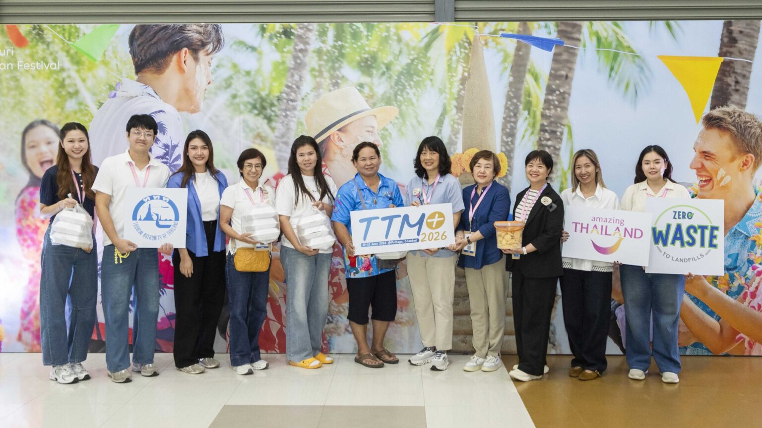 TAT and partners present TTM+ 2026 Zero Waste to Landfills outcomes with food donations and sustainability signage.