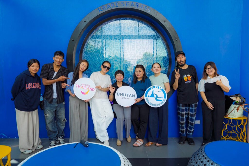 Thai and Bhutanese delegates pose at Krabi Seabass during a tourism fam trip.