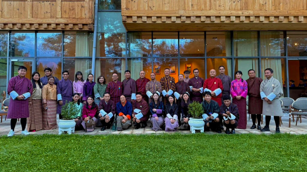 Thai and Bhutanese tourism delegates pose for a group photo in Bhutan.
