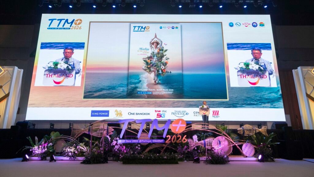 TTM+ 2026 stage presentation highlighting Thailand Tourism Update and Healing is the New Luxury in Pattaya