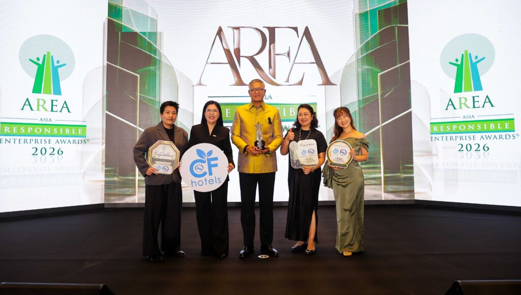 CF-Hotels team receives Green Leadership recognition at AREA 2026, promoting Thailand’s low-carbon tourism progress.