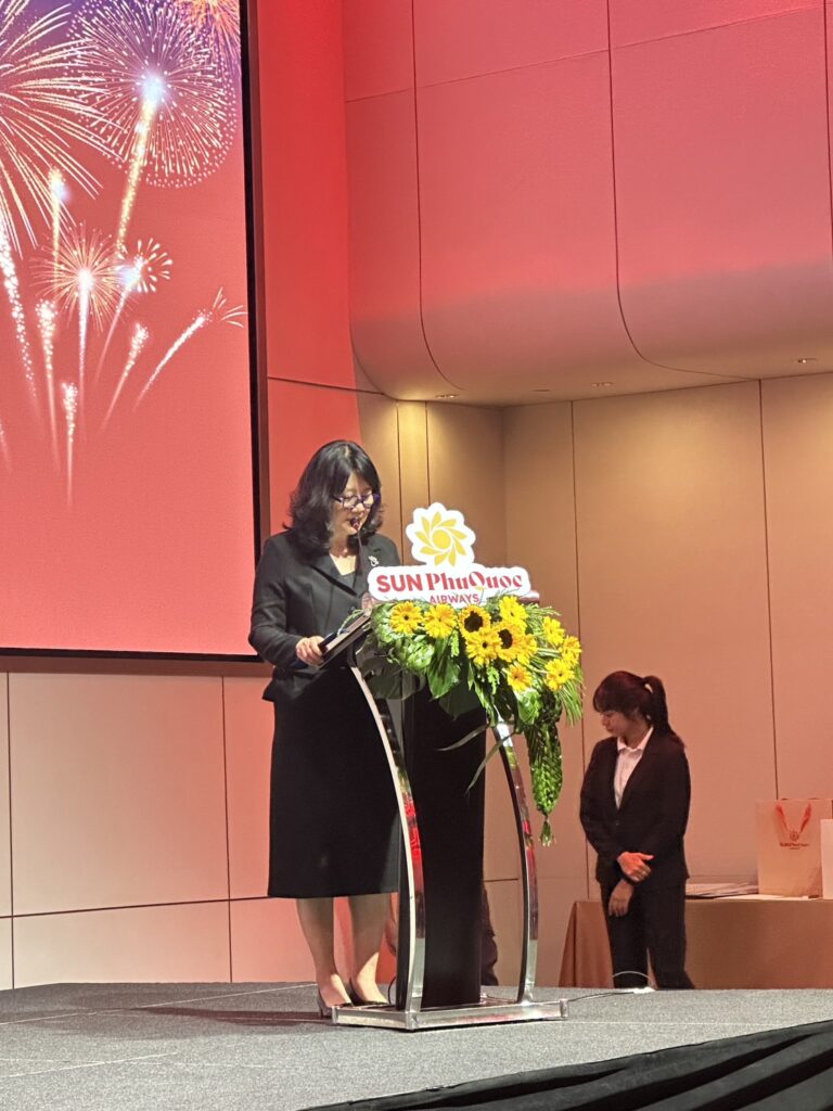 TAT Deputy Governor Miss Pattaraanong Na Chiangmai speaks at the Sun PhuQuoc Airways route launch.