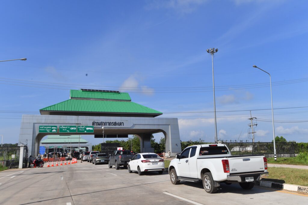 Vehicles travel through Sadao Customs House at Thailand’s southern border with Malaysia.