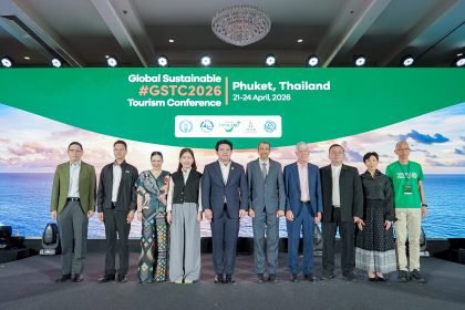 GSTC 2026 opening ceremony in Phuket with international tourism leaders on stage under Global Sustainable Tourism Conference banner